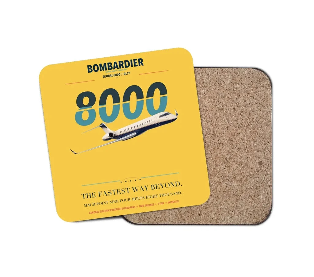 Bombardier Global 8000 design on yellow 1 piece coaster