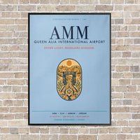 Thumbnail for Queen Alia International Airport AMM vertical canvas print - framed - light blue background