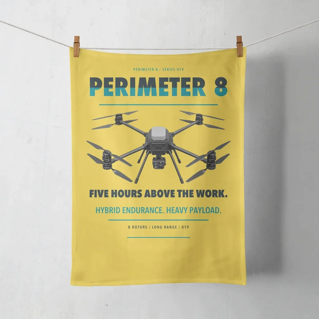 Skyfront Perimeter 8 design on yellow towel