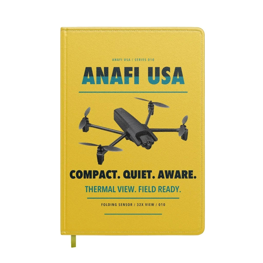Parrot ANAFI USA design on yellow notebook