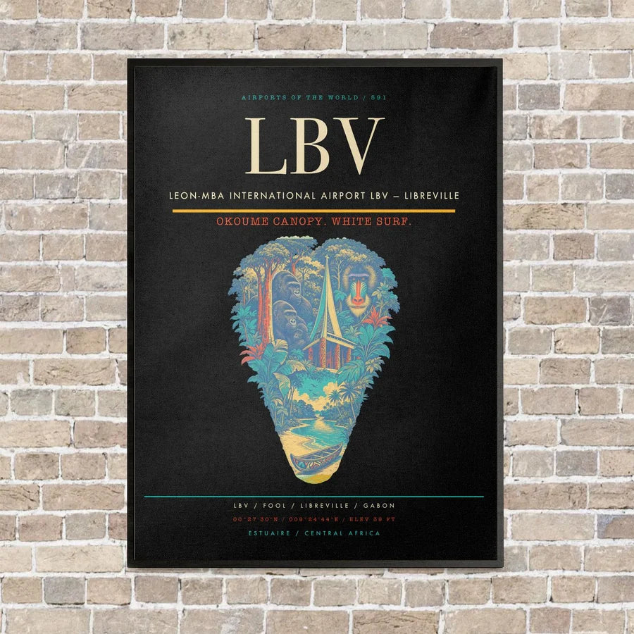 Leon-Mba International Airport LBV — Libreville vertical canvas print - framed - black background