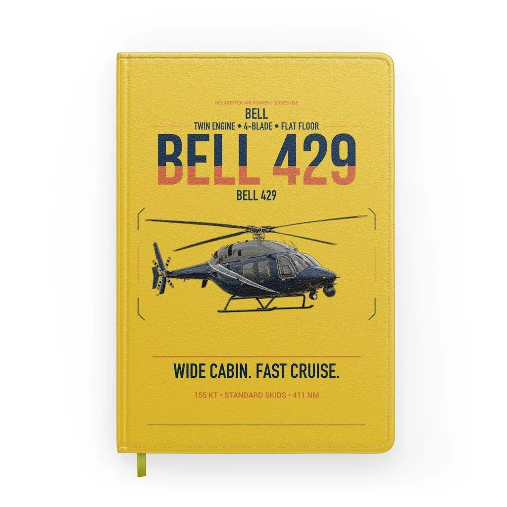 Bell 429 design on yellow notebook