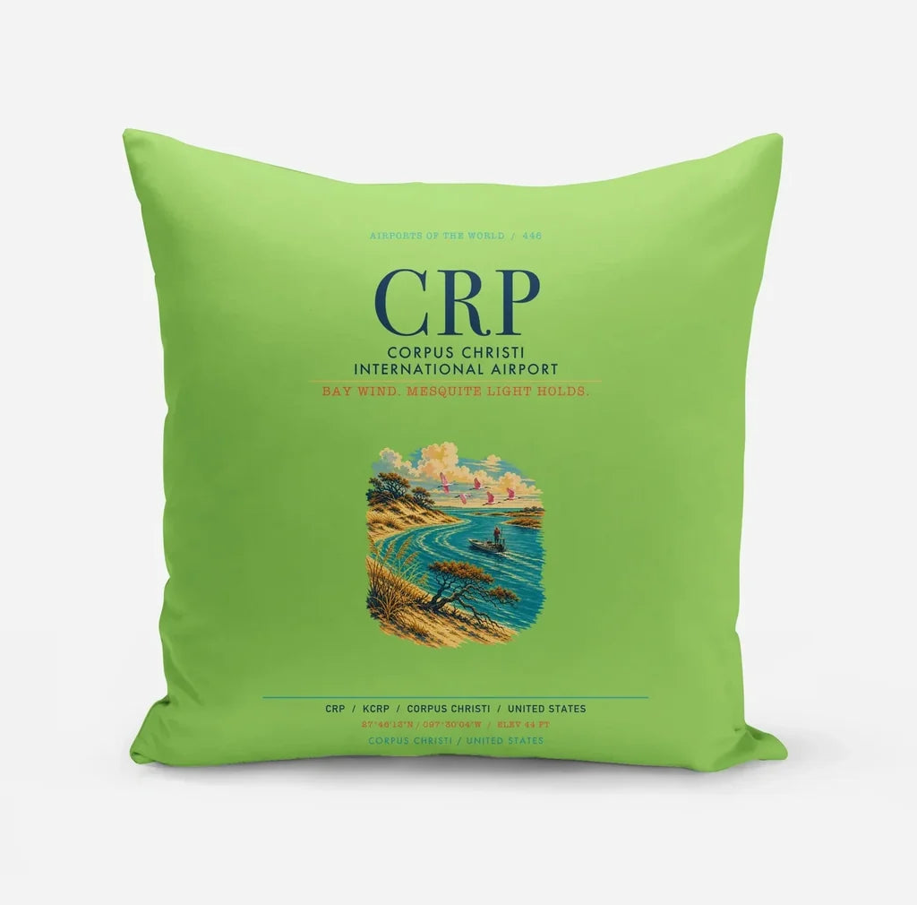 Corpus Christi International Airport (CRP) design on light green pillow