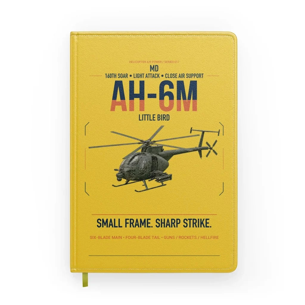 MD AH-6M Little Bird design on yellow notebook