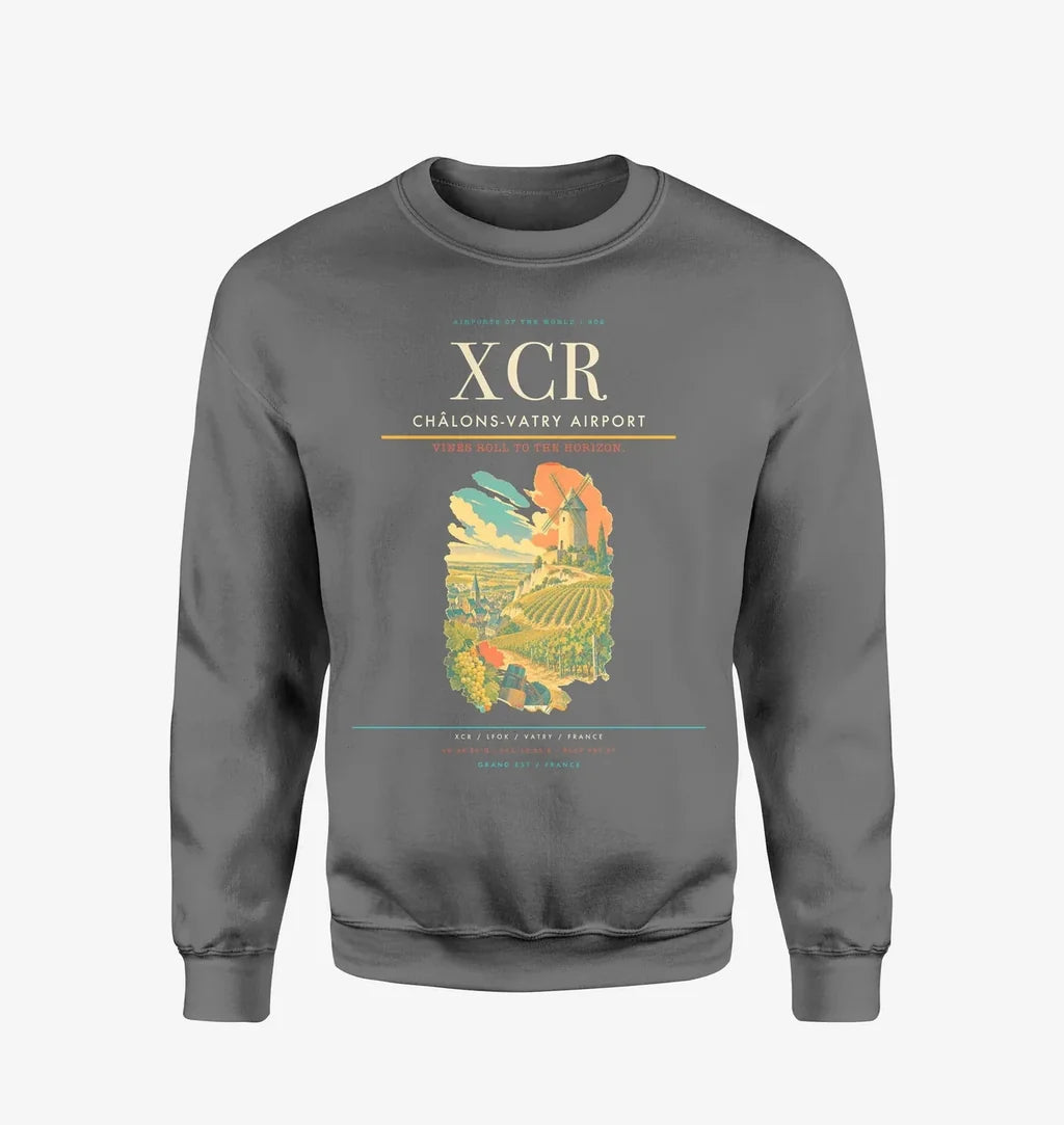 Châlons-Vatry Airport (XCR) design on gray sweatshirt