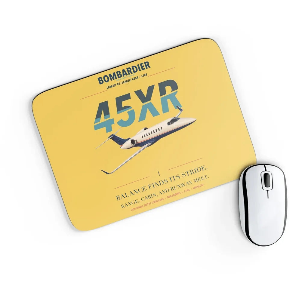 Bombardier Learjet 45XR design on yellow rectangle mouse pad