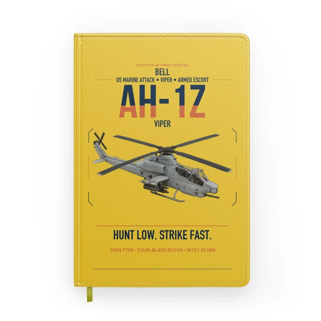 Bell AH-1Z Viper design on yellow notebook