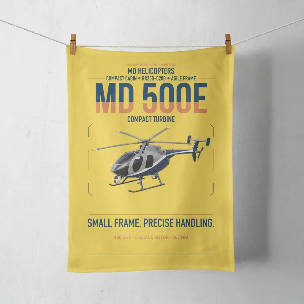 MD Helicopters MD 500E design on yellow towel