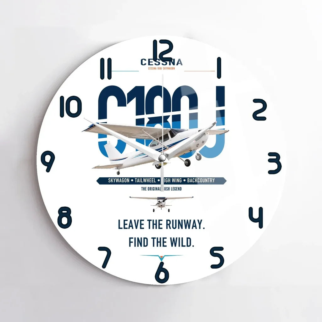 Cessna 180J Skywagon design on white no frame wall clock