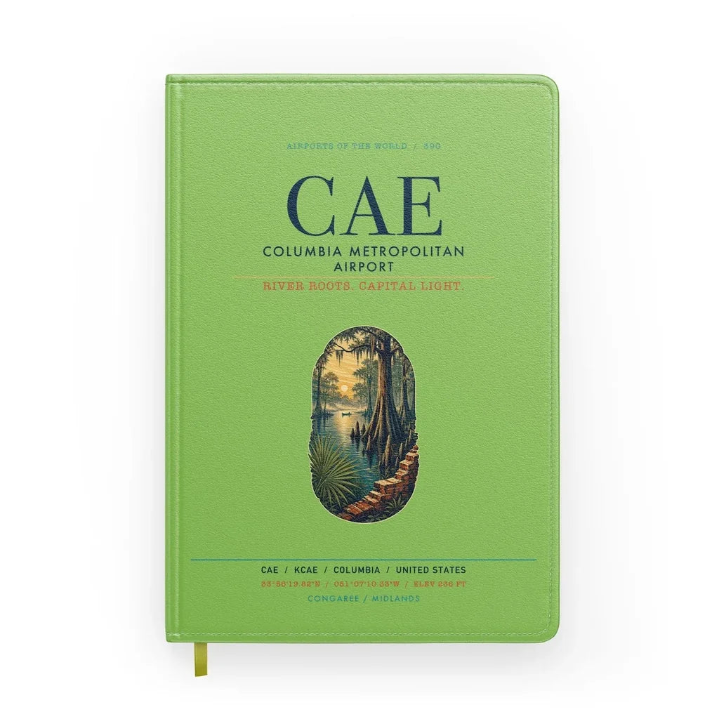 Columbia Metropolitan Airport (CAE) design on light green notebook