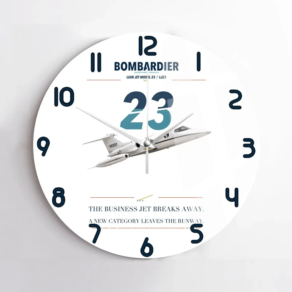 Bombardier Learjet 23 design on white no frame wall clock