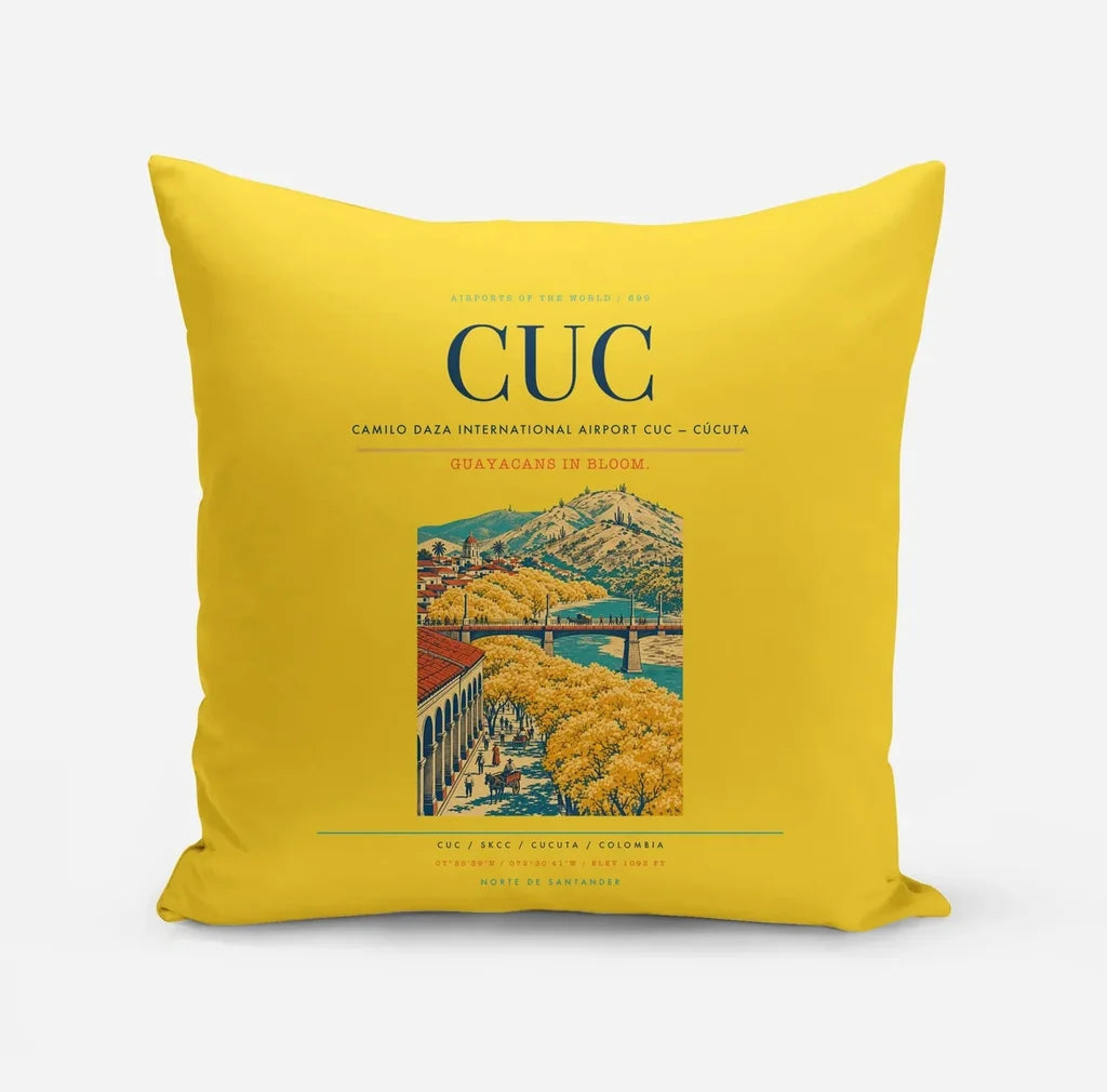 Camilo Daza International Airport (CUC) design on yellow pillow