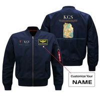 Thumbnail for Kos Island International Airport (KGS) design on blue bomber jacket with custom name patch