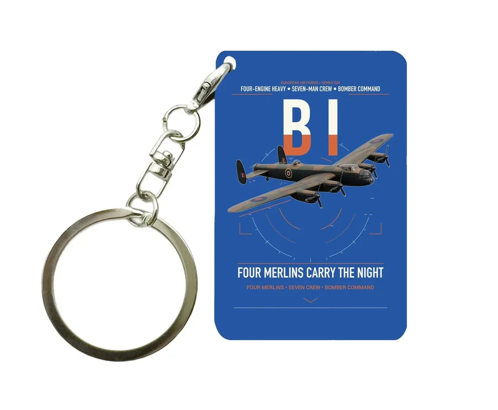 Avro Lancaster B I design on blue designed key chain, double-side print