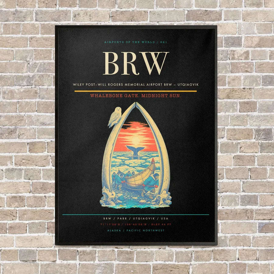 Wiley Post–Will Rogers Memorial Airport BRW — Utqiagvik vertical canvas print - framed - black background