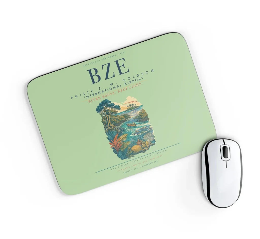 Philip S. W. Goldson International Airport (BZE) design on light green rectangle mouse pad