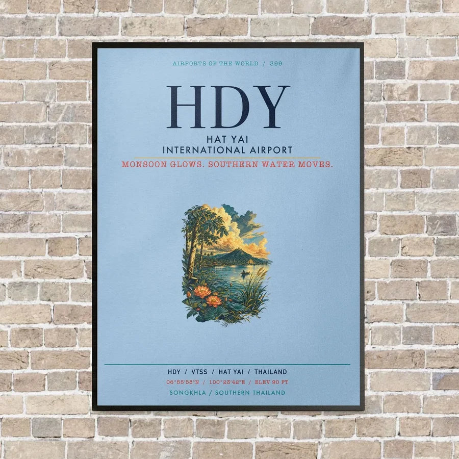 Hat Yai International Airport HDY vertical canvas print - framed - light blue background