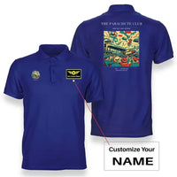 Thumbnail for VINTAGE G4032 - The Parachute Club - Double-Side Polo T-Shirt design on blue+name