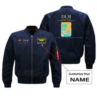 Thumbnail for Dalaman Airport (DLM) design on blue bomber jacket with custom name patch