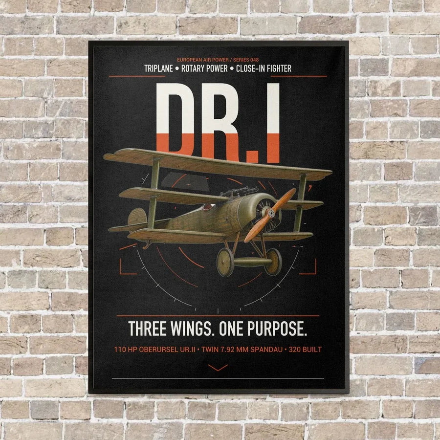 Fokker Dr.I vertical canvas print - framed - black background