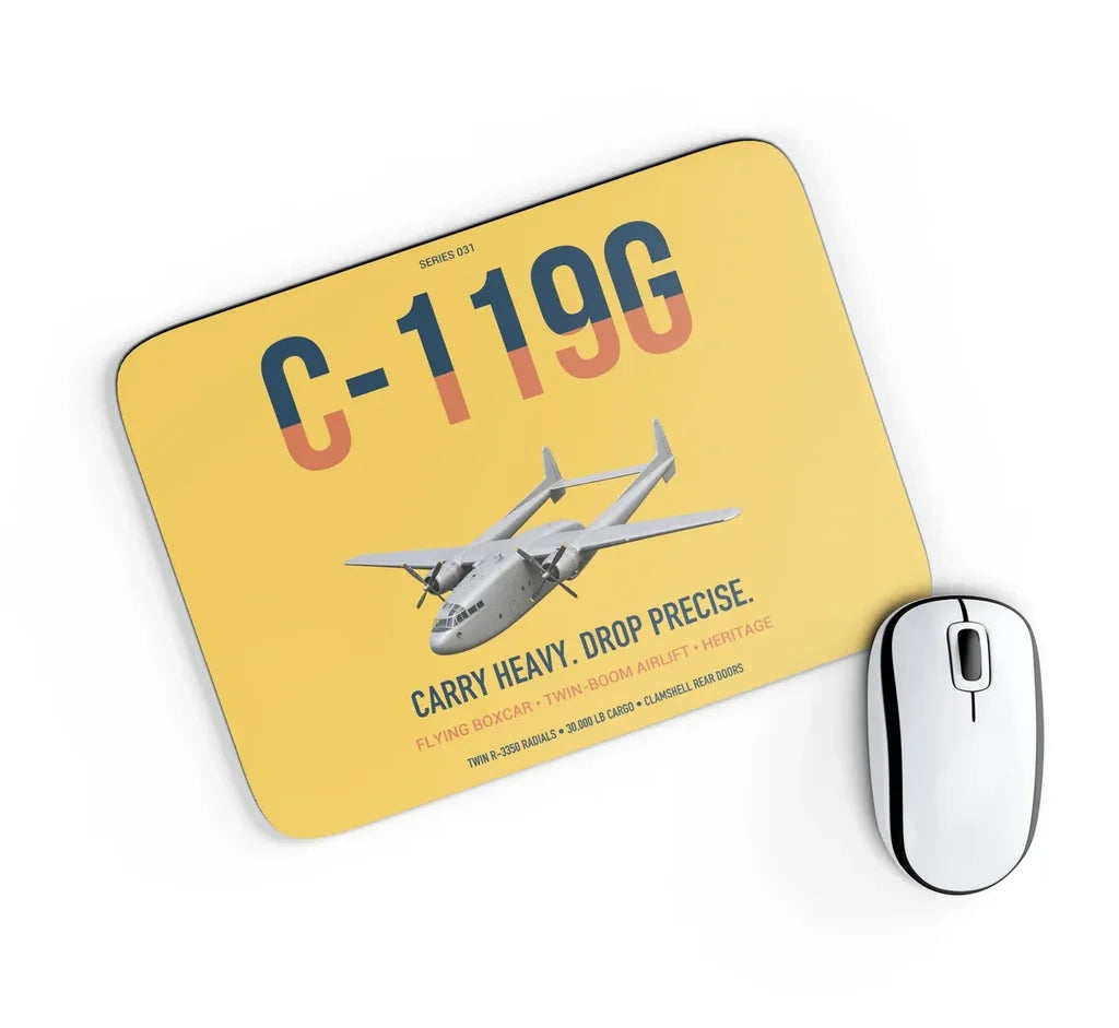 C-119G Flying Boxcar design on yellow rectangle mouse pad