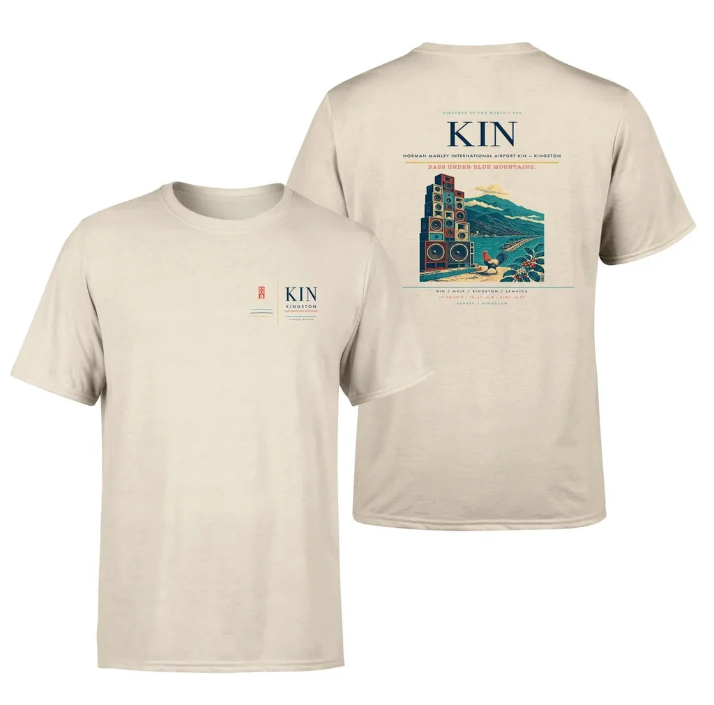 Norman Manley International Airport (KIN) design printed on beige double-side t-shirt