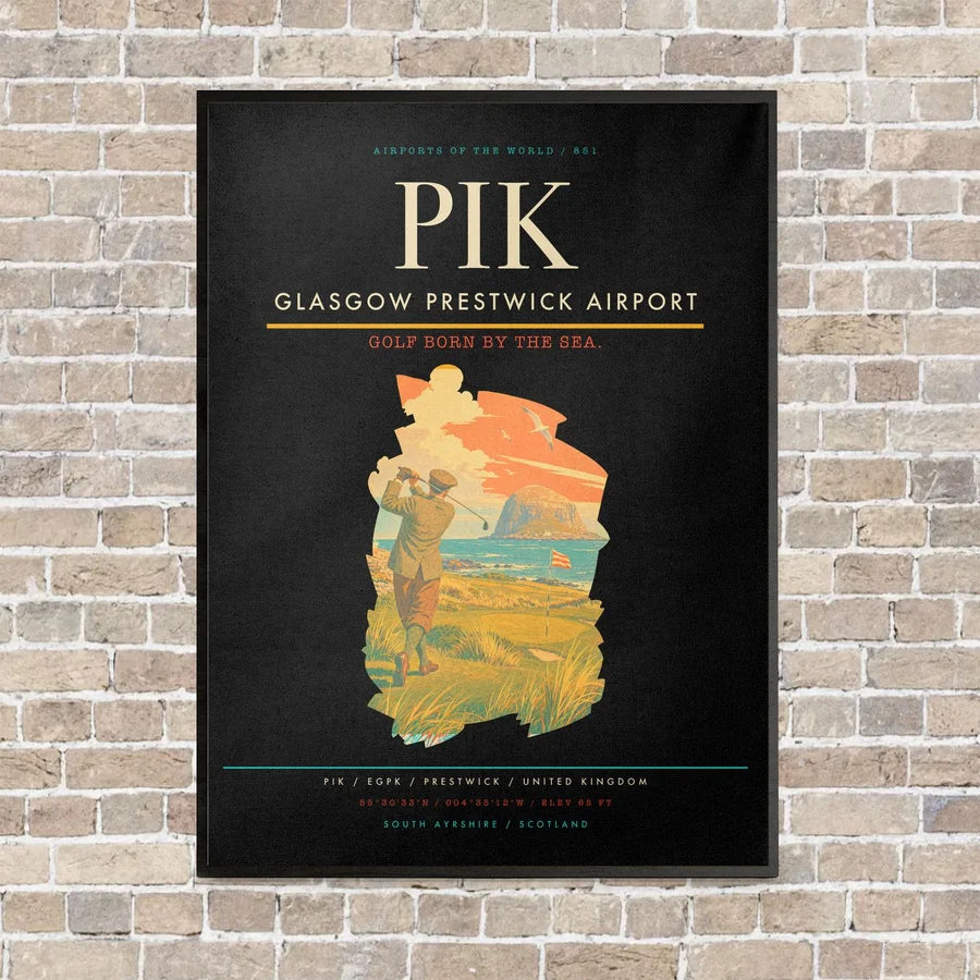 Glasgow Prestwick Airport PIK vertical canvas print - framed - black background