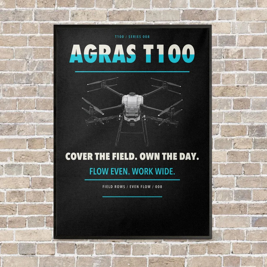 DJI Agras T100 vertical canvas print - framed - black background