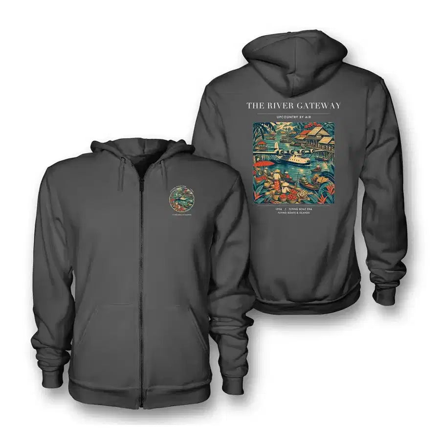 VINTAGE G4066 - The River Gateway - Premium Zipped Hoodie design on darkgray
