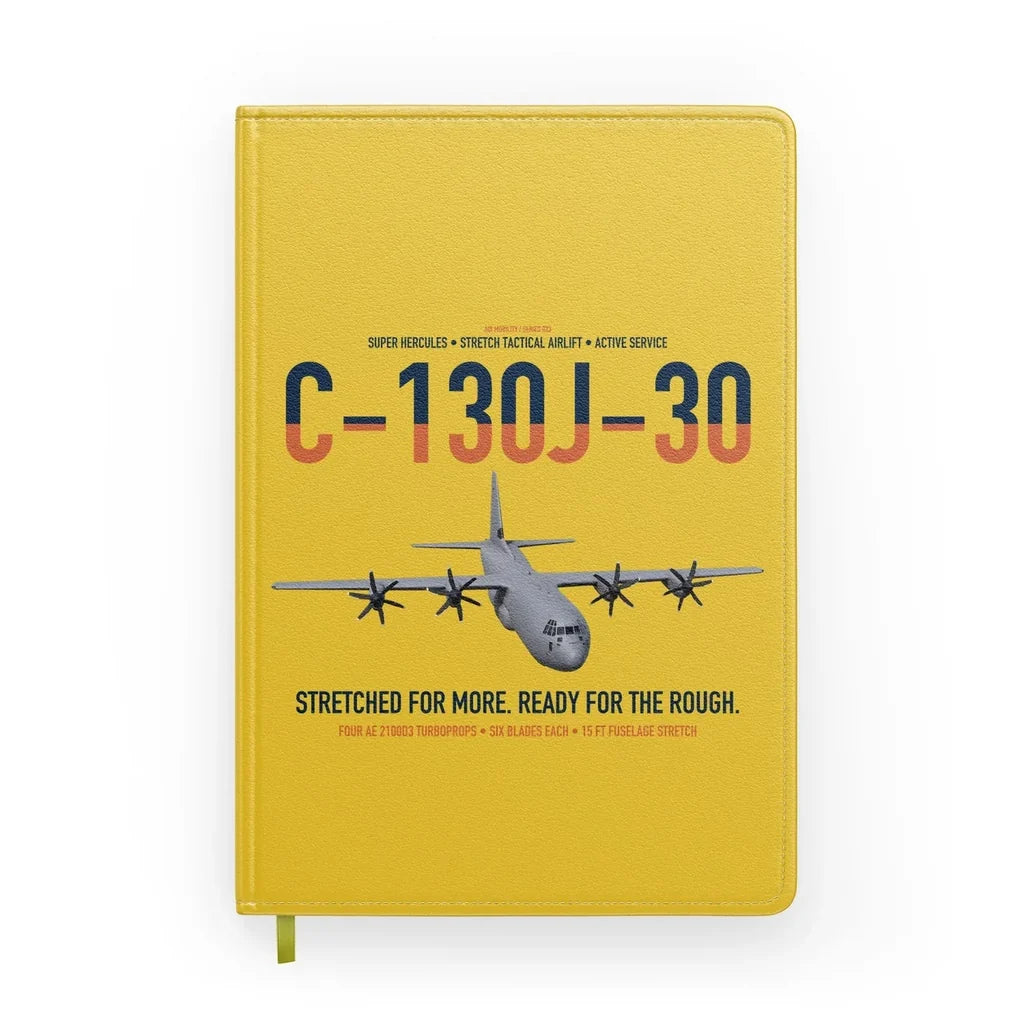 C-130J-30 Super Hercules design on yellow notebook