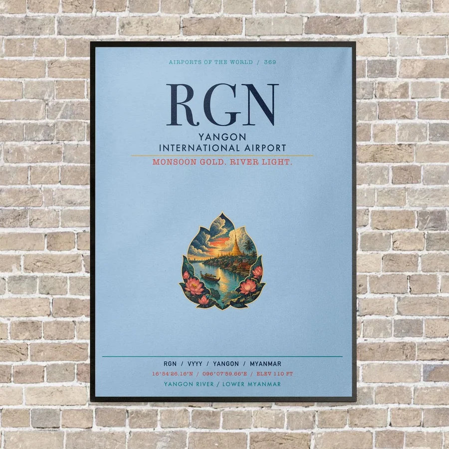 Yangon International Airport RGN vertical canvas print - framed - light blue background