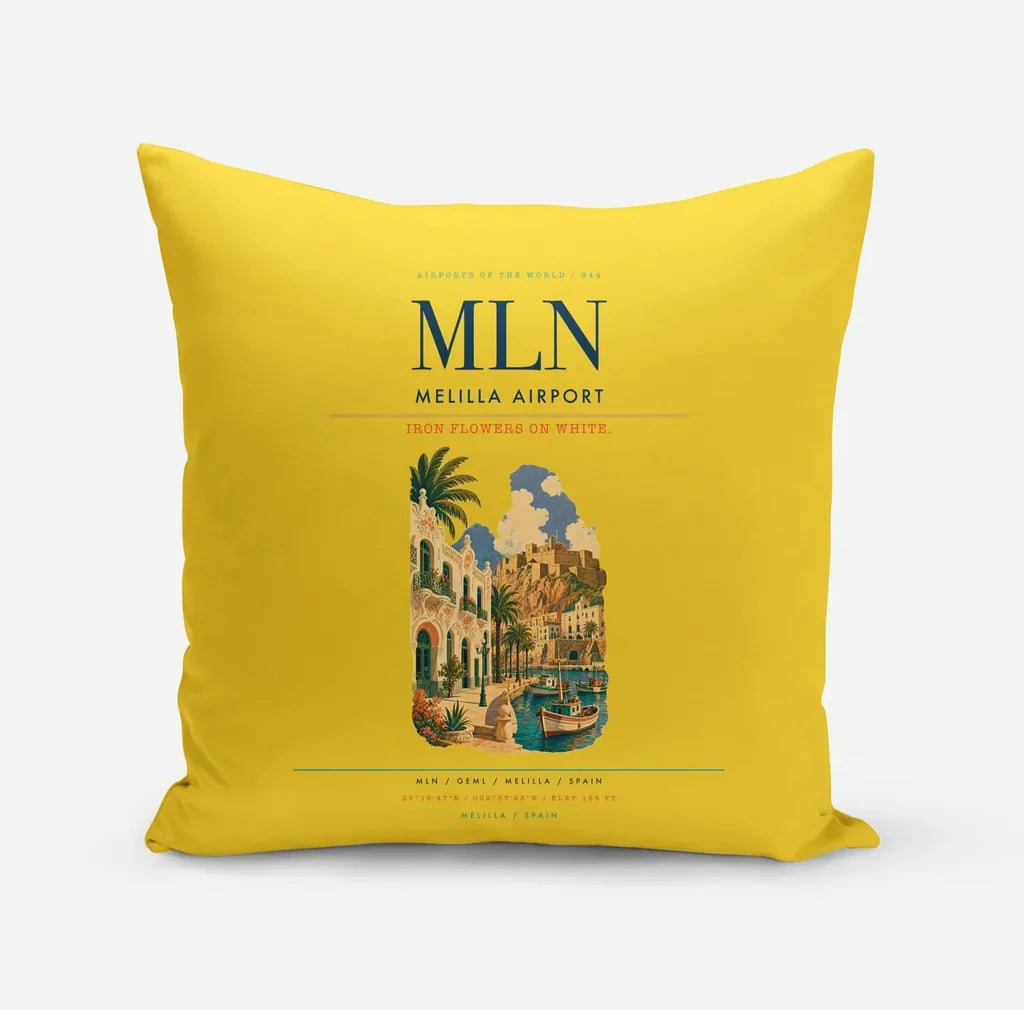 Melilla Airport (MLN) design on yellow pillow