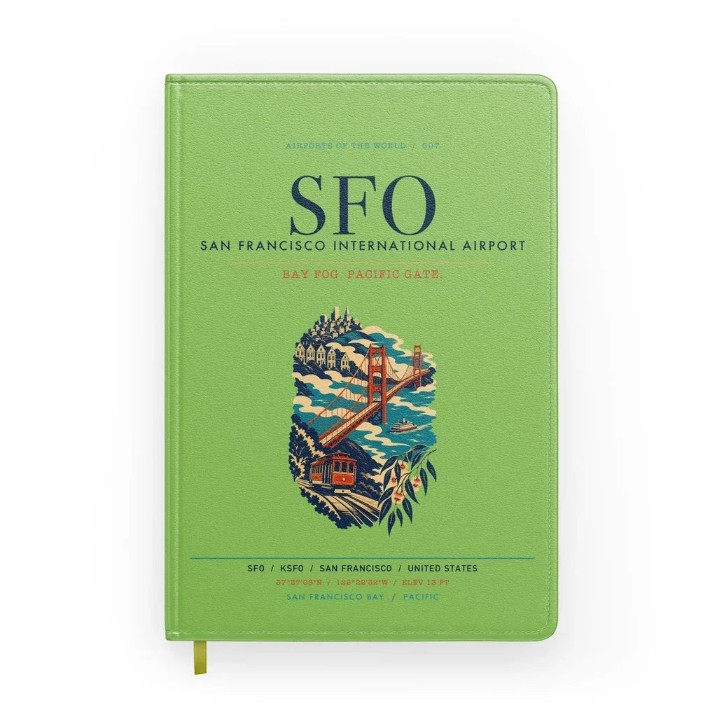 San Francisco International Airport (SFO) design on light green notebook