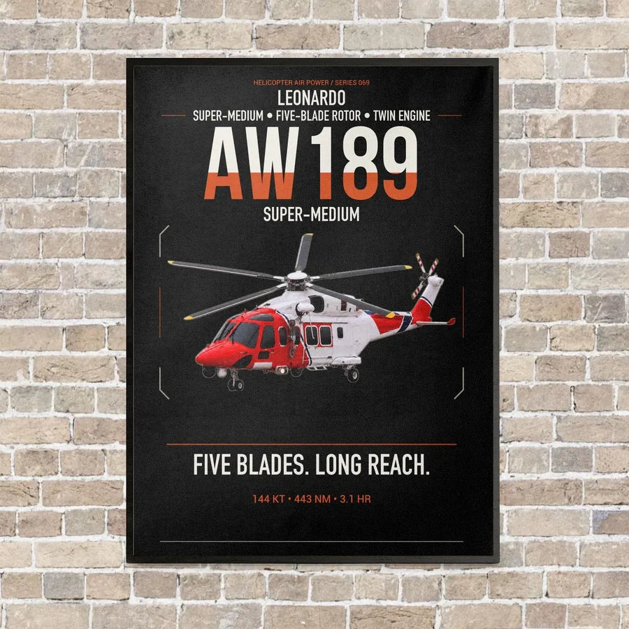 Leonardo AW189 vertical canvas print - framed - black background