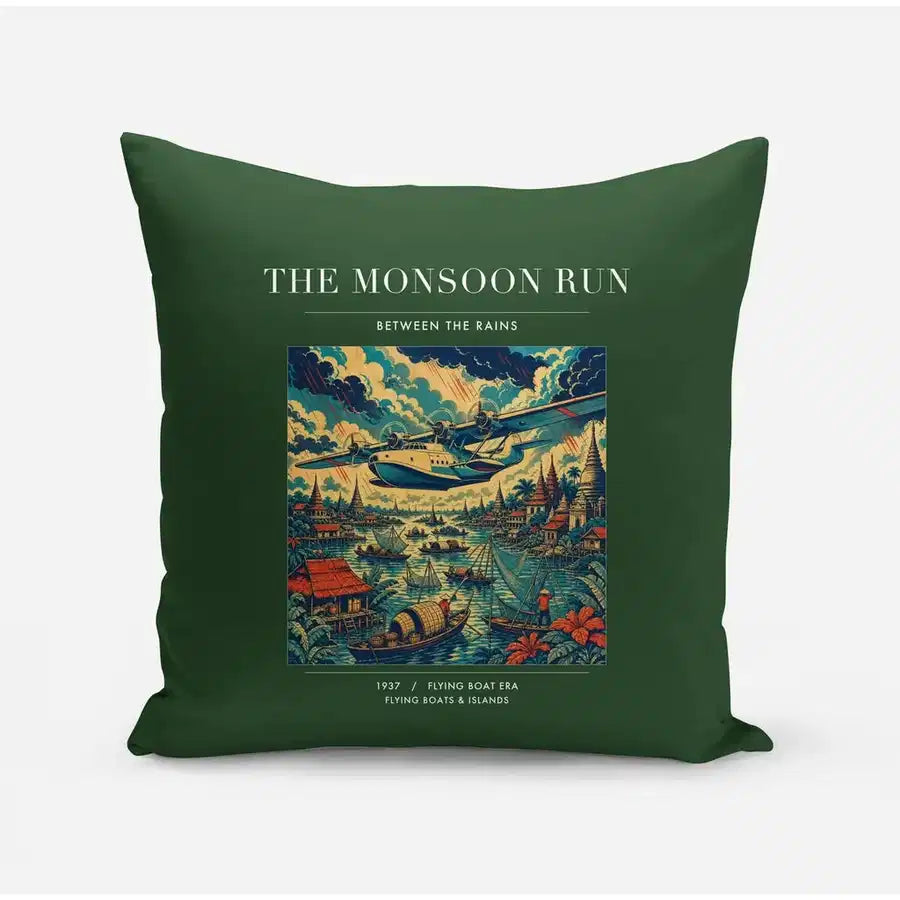 VINTAGE G4061 - The Monsoon Run - Designed Pillows design on darkgreen