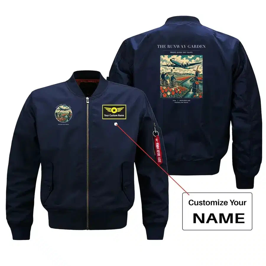 VINTAGE G4089 - The Runway Garden - Bomber Jacket design on blue+name