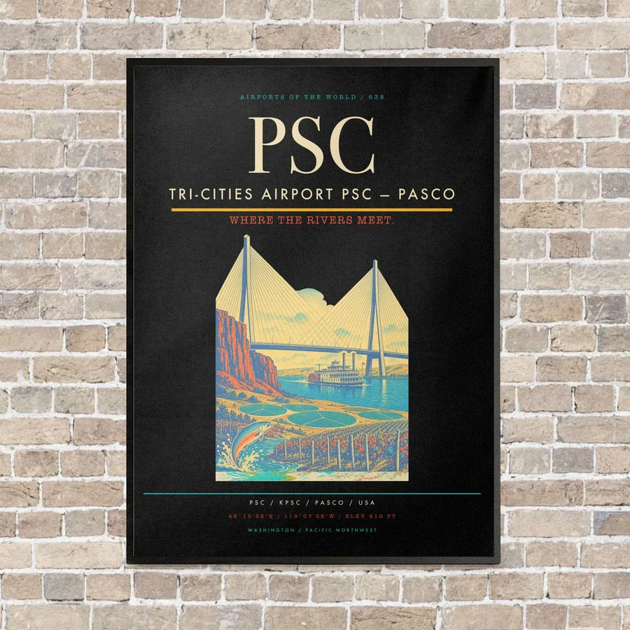 Tri-Cities Airport PSC — Pasco vertical canvas print - framed - black background