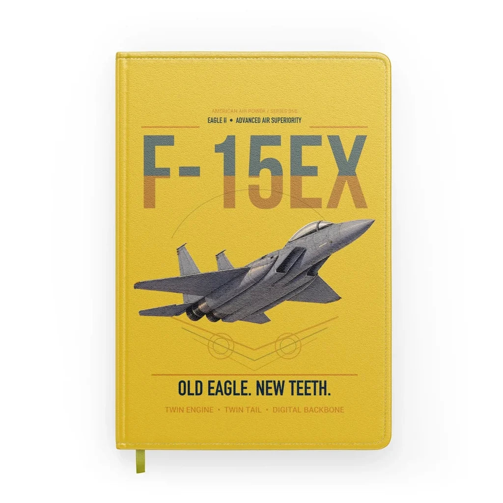 F-15EX Eagle II design on yellow notebook