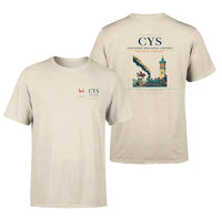 Thumbnail for Cheyenne Regional Airport (CYS) design printed on beige double-side t-shirt