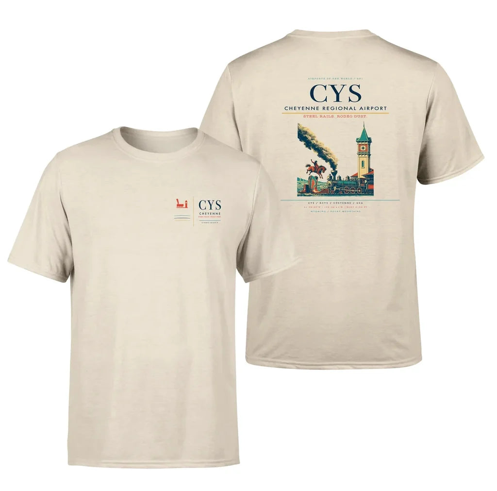 Cheyenne Regional Airport (CYS) design printed on beige double-side t-shirt