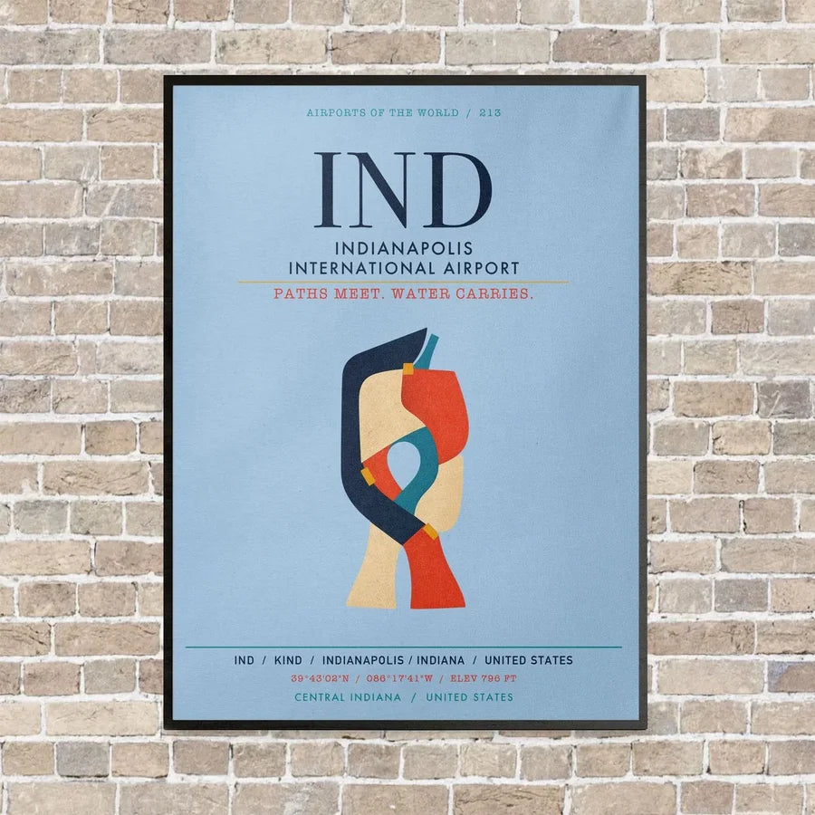 Indianapolis International Airport IND vertical canvas print - framed - light blue background