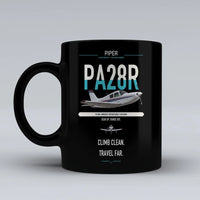 Thumbnail for Piper PA-28R Arrow III design on black ceramic mug, double-side print