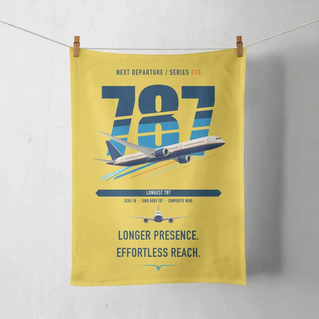 Boeing 787-10 Dreamliner design on yellow towel