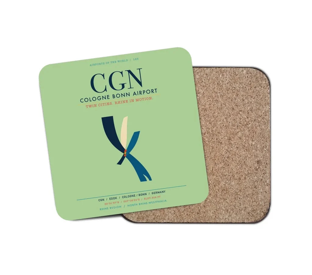 Cologne Bonn Airport (CGN) design on light green 1 piece coaster