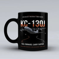 Thumbnail for KC-130J SUPER HERCULES design on black ceramic mug, double-side print