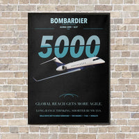 Thumbnail for Bombardier Global 5000 vertical canvas print - framed - black background