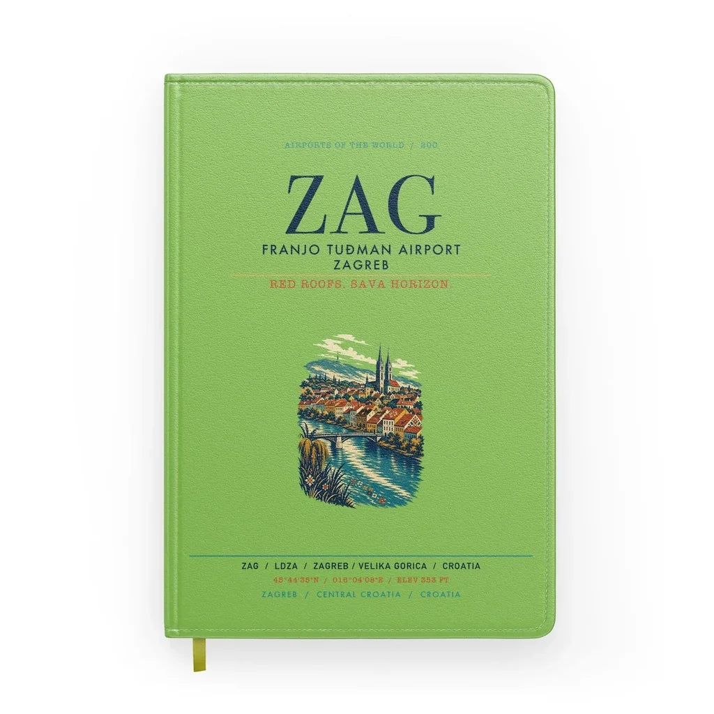 Franjo Tuđman Airport Zagreb (ZAG) design on light green notebook