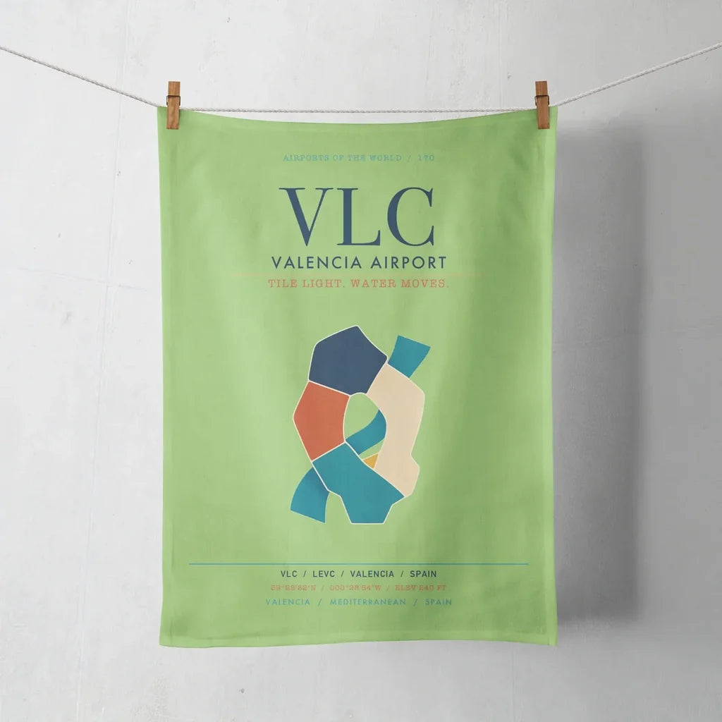 Valencia Airport (VLC) design on light green towel