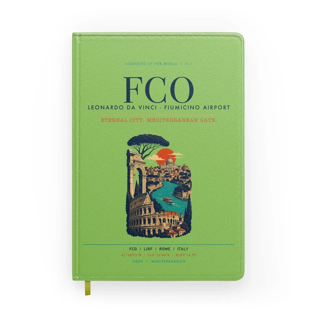 Rome Leonardo da Vinci Fiumicino Airport (FCO) design on light green notebook