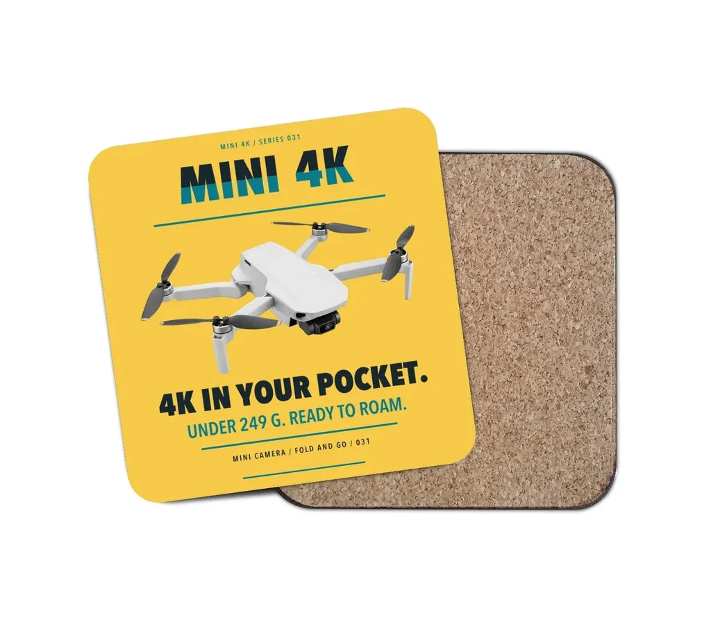 DJI Mini 4K design on yellow 1 piece coaster